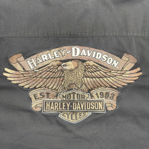 Harley-Davidson Mens Black Short Sleeve Embroidered Eagle Button Up Shirt XL - Picture 4 of 8